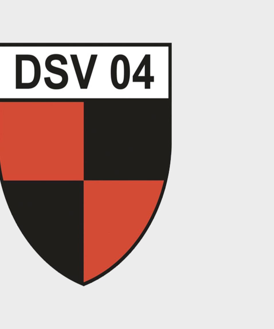 Wappen des DSV 04 in schwarz, rot und wei&szlig; mit den vier Feldern und der Schrift &bdquo;DSV 04&ldquo; oben.