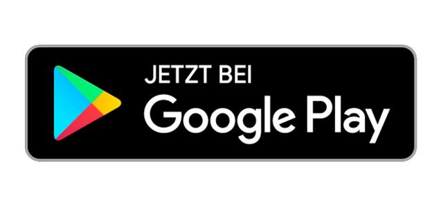 Logo "Jetzt bei Google Play" auf schwarzem Hintergrund, mit buntem Play-Symbol.
