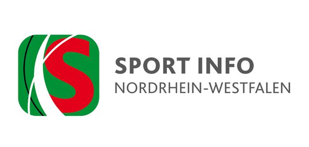 Logo von Sport Info Nordrhein-Westfalen mit stilisiertem &bdquo;S&ldquo; in rot und gr&uuml;n. Text daneben in grauer Schrift.